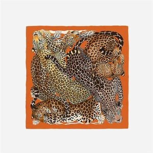 Leopard Print Satin Square Scarf For Women Vintage Artistic Cheetah Pattern 53cm Silk-Like Neck Scarf Fashion Wrap Accessories