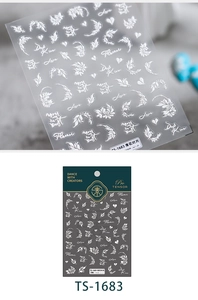 Detail of 3D embossed floral nail stickers TS-1683 featuring white heart and flower patterns