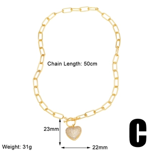 Detailed size chart of gold heart pendant necklace showing dimensions and weight