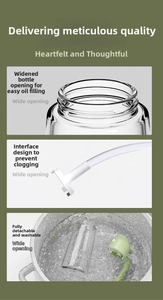 Detail view of wide glass oil sprayer mouth with detachable washable parts for easy cleaning