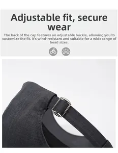 Détail de la boucle en métal réglable et du tissu gris respirant d'une casquette homme
