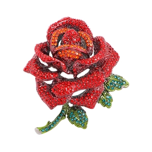 Rose Flower Brooch Pin Alloy Rhinestone Retro Vintage Luxury Floral Lapel Jewelry For Women Suit Coat Accessories