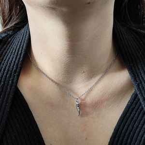 Polished silver stainless steel chili pendant necklace for women on minimalist chain