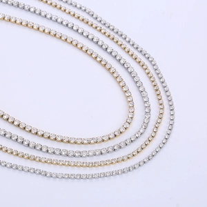 Silver and gold 3mm 4mm stainless steel tennis chain necklaces with sparkling round cubic zirconia