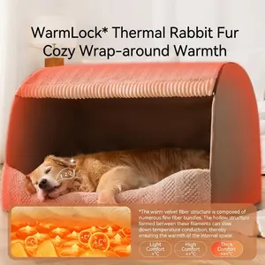 Plush pet bed for deep sleep, warm long-pile nest for large dogs and cats, soft pink