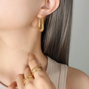 Geometric U Shaped Hoop Earrings Titanium Steel 18K Gold Plated Minimalist French Style Women Fashion Trendy Jewelry