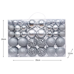 100pcs silver Christmas ball set with matte and glitter finish in transparent 35cm box