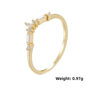 Detailed view of dainty 925 silver gold ring with baguette zircons, weight 0.97g