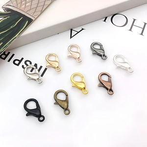 Close-up of 12mm lobster clasps in nine metallic colors for DIY jewelry making