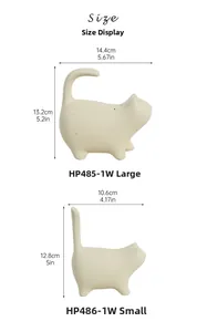Size chart for modern ceramic cat figurines showing large and small dimensions in cm and inches