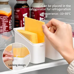 Japanese style cheese slice storage box for fridge side door with clear flip lid