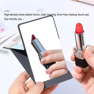 Portable tri-fold PU leather vanity mirror with silver-plated high-definition glass