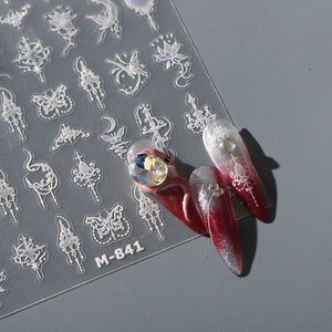 Gothic style nail stickers M-841 with laser butterfly and cross patterns for manicure