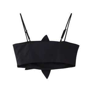 Elegantes schwarzes kurzes Camisole-Top mit Perlenakzenten und verstellbaren Trägern