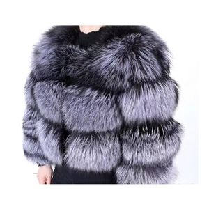Short faux fur coat for women with luxury silver-black gradient stripes in a sleek fit