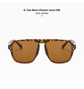 Detail view of Demi Brown oversized aviator sunglasses with tea lenses and tortoise frame