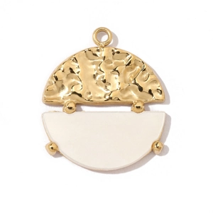 Hammered gold and white resin semi-circle pendant charm in stainless steel for DIY jewelry