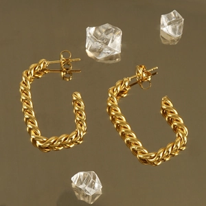 French style 18K gold plated stainless steel twisted rope hoop earrings for women