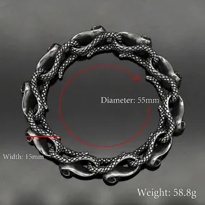 Punk style stainless steel skull cobra gesture bracelet with 55mm diameter and 58.8g weight