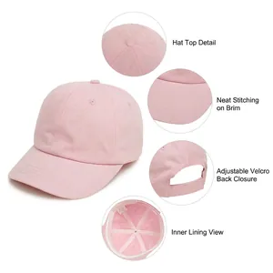 Kids plain pink cotton baseball cap with adjustable strap and sun protection brim