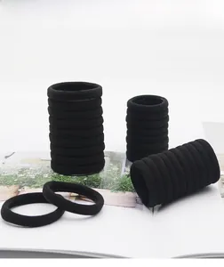 Close-up of seamless high elasticity black hair ties stacked on a magazine background