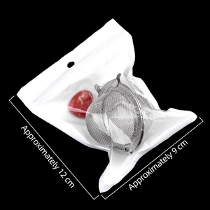Mesh tea infuser in 304 stainless steel with red heart agate stone handle and size labels