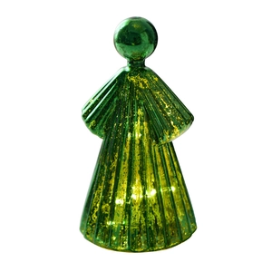 Green mercury glass angel decoration with internal LED fairy lights for festive desktop decor