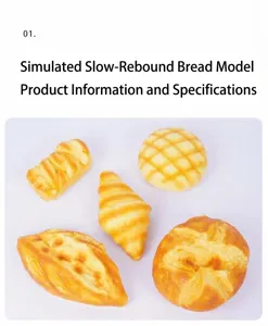 Set detallado de cruasanes y modelos de panadería realistas en PU de rebote lento