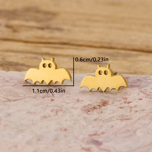 Boucles d'oreilles chauve-souris en acier doré pour Halloween avec mesures précises