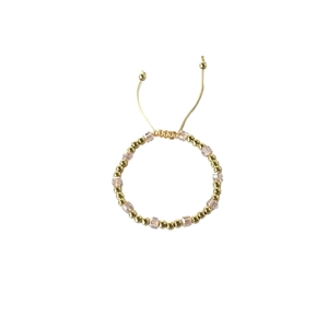 Minimalist 18k gold plated bracelet with square pink crystals and adjustable cord