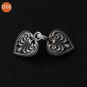 Détail macro du clip cardigan argenté en forme de cœur avec motifs floraux gaufrés