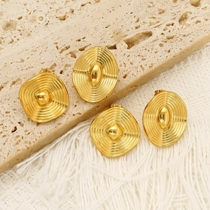 Vintage Stud Earrings 18K Gold Plated 304 Stainless Steel Geometric Ripple Pattern Elegant Fashion Jewelry For Women