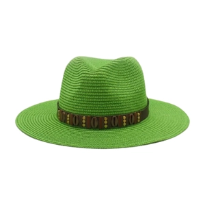 Chapeau De Paille Fedora Large Bord Protection Solaire Style Ethnique Bohème Perles En Bois Rivets Plage Voyage Jazz Hommes Femmes