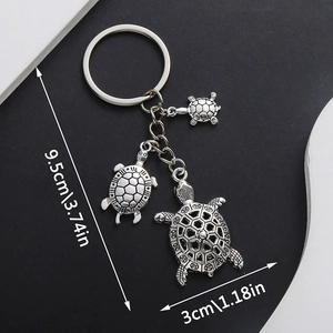 Vintage Zinc Alloy Sea Turtle Keychain Creative Antique Silver Sea Life Animal Pendant For Car Keys Backpack Decor