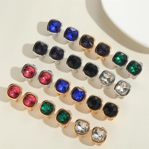 Classic 14K gold plated square cut crystal stud earrings in multiple elegant colors