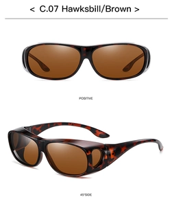 Macro shot of tortoiseshell frame night vision sunglasses with brown lenses from two angles