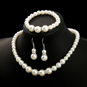 Bijoux Élégants En Künstliche Perle D'imitation Et Strass Pour Femmes Collier Bracelet Boucles D'oreilles Accessoire De Mariage