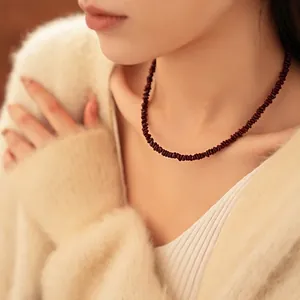 Collar De Cuentas Rojas Ancora Irregular Acero De Titanio Retro Cadena De Clavícula Joyería Estilo Francés Minimalista