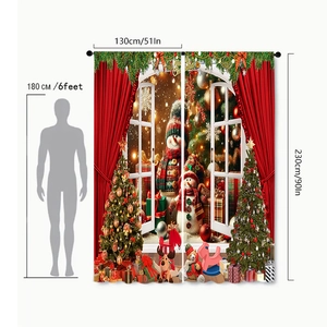 Detailed view of Christmas polyester curtains with dimensions and a height scale reference
