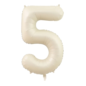 Large matte cream foil balloon number 5 for elegant birthday party decorations