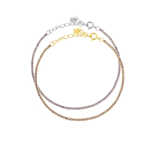 Elegant S925 sterling silver chain bracelet with purple zircon stones in gold and silver