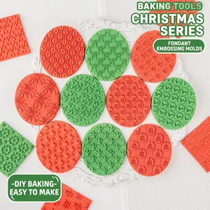 Christmas Fondant Embossing Mold Texture Pad Acrylic Cookie Cutter PLA Plastic Baking Tool For Clay DIY