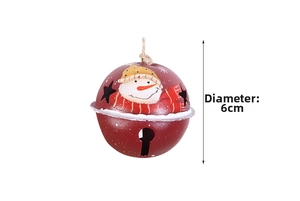 Vue détaillée d'une cloche de Noël rouge de 6cm avec motif bonhomme de neige et étoile