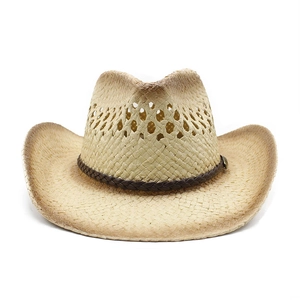 Chapeau de cowboy en raphia avec design ajouré respirant et bord dégradé