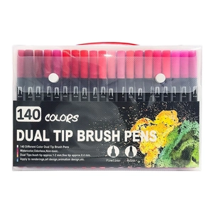 Set of 140 colors dual tip watercolor brush pens with fine and soft brush tips