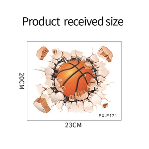 Detail view of 3D basketball wall sticker FX-F171 showing 23cm x 20cm product dimensions