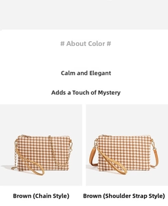 Comparison of brown woven straw bags with golden metal chain versus leather strap options