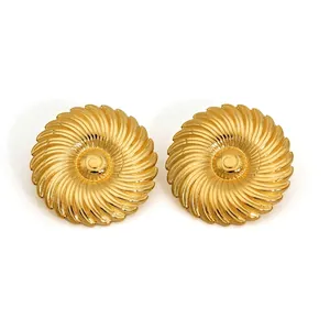 Elegant 316L stainless steel earrings with French sunburst texture and golden finish