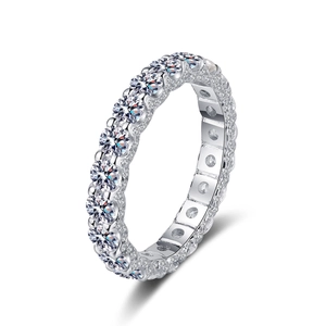 Elegant S925 sterling silver eternity ring with sparkling moissanite stones in a pavé setting