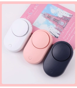 Portable mini USB lash fan in white, pink, and navy blue with matte finish and buttons